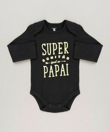 Body-Infantil--Super-Bonitao-Igual-Ao-Papai--Manga-Longa-com-Decote-Redondo-em-Algodao---Sustentavel-Preto-8929856-Preto_1