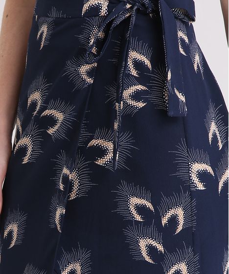 saia midi transpassada estampada