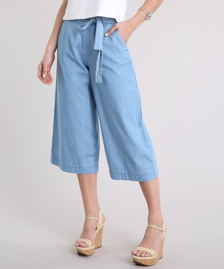 Calca-Jeans-Pantacourt-Feminina-com-Faixa-de-Amarrar-Azul-Claro-9209323-Azul_Claro_1
