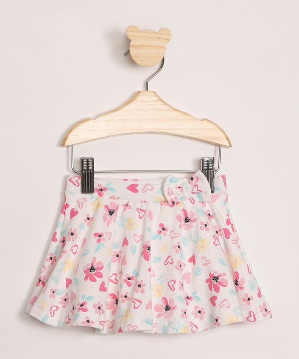 Saia Infantil Estampado Floral com Glitter e Laço Off White 3