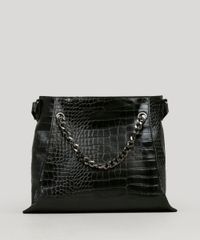 Bolsa-Feminina-Trapezio-Texturizada-com-Corrente-Preta-9100712-Preto_1