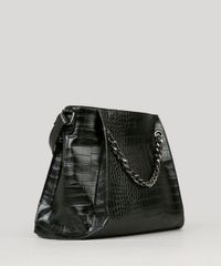 Bolsa-Feminina-Trapezio-Texturizada-com-Corrente-Preta-9100712-Preto_3