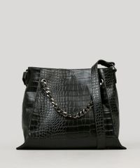 Bolsa-Feminina-Trapezio-Texturizada-com-Corrente-Preta-9100712-Preto_4