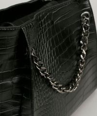 Bolsa-Feminina-Trapezio-Texturizada-com-Corrente-Preta-9100712-Preto_5