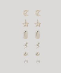 Kit-de-6-Brincos-Femininos-Dourado-9218434-Dourado_1