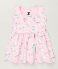 Vestido-Infantil-Estampado-de-Coqueiros-Sem-Manga-Decote-Redondo-em-Algodao---Sustentavel-Rosa-9235605-Rosa_1