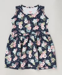 Vestido-Infantil-Estampado-Floral-Sem-Manga-Decote-Redondo-em-Algodao---Sustentavel-Azul-Marinho-9235606-Azul_Marinho_1