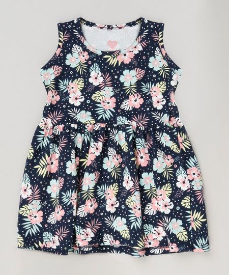 Vestido-Infantil-Estampado-Floral-Sem-Manga-Decote-Redondo-em-Algodao---Sustentavel-Azul-Marinho-9235606-Azul_Marinho_1
