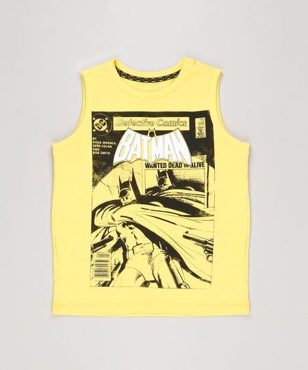 Regata Infantil Batman Gola Careca  Amarela Menor preço em Regata Infantil Batman Gola Careca  Amarela