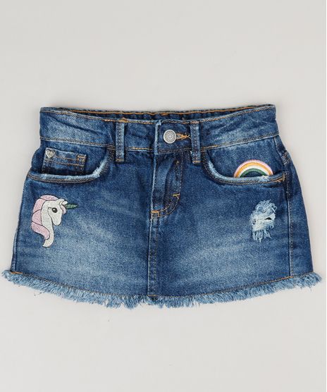 Short-Saia-Jeans-Infantil-Bordado-de-Unicornio-Barra-Desfiada-Azul-Escuro-9227858-Azul_Escuro_1