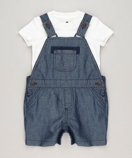 Conjunto-Infantil-de-Jardineira-Jeans-Azul-Escuro---Body-Manga-Curta-em-Algodao---Sustentavel--Off-White-9114245-Off_White_1