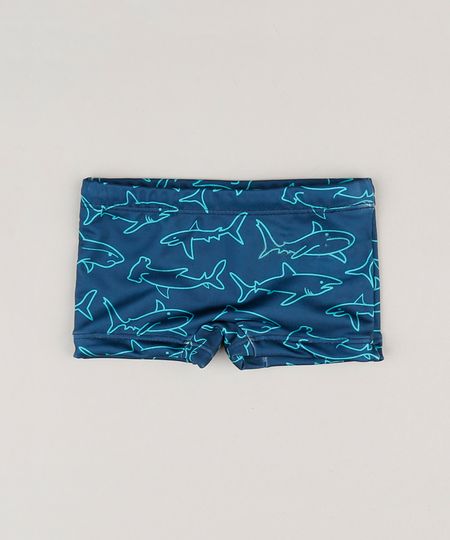 Sunga-Infantil-Boxer-Estampada-de-Tubaroes-com-Protecao-UV50--Azul-Marinho-9228577-Azul_Marinho_1