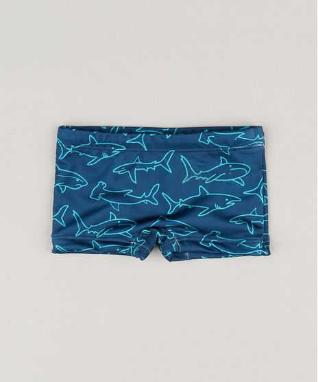 Sunga-Infantil-Boxer-Estampada-de-Tubaroes-com-Protecao-UV50--Azul-Marinho-9228577-Azul_Marinho_1
