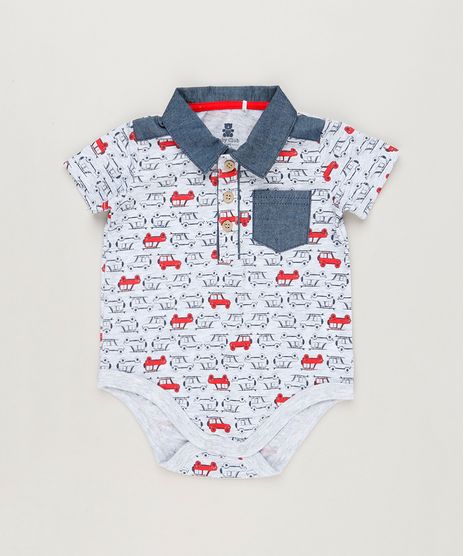 Body-Polo-Infantil-Estampado-de-Carros-com-Bolso-Manga-Curta-em-Algodao---Sustentavel-Cinza-Mescla-9118898-Cinza_Mescla_1