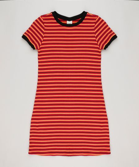 Vestido-Infantil-Listrado-Canelado-Curto-Manga-Curta-Decote-Redondo-Vermelho-9228815-Vermelho_1