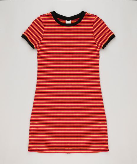 Vestido-Infantil-Listrado-Canelado-Curto-Manga-Curta-Decote-Redondo-Vermelho-9228815-Vermelho_1