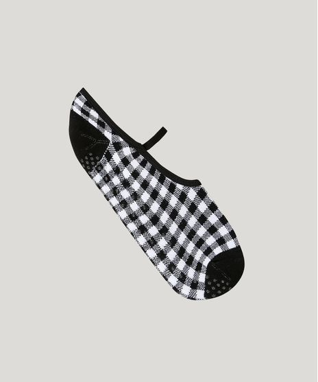 Meia-Sapatilha-Feminina-Estampada-Xadrez-Preta-9146570-Preto_1
