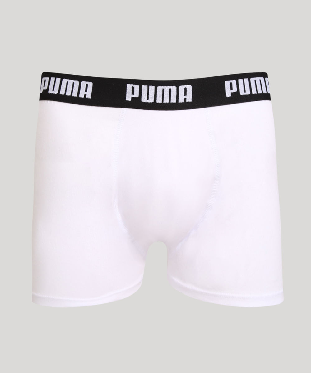 Cueca Masculina Boxer com Elástico Estampado Puma Branca