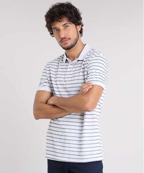 Polo-Masculina-Listrada-Manga-Curta-em-Algodao---Sustentavel-Cinza-Mescla-Claro-9209745-Cinza_Mescla_Claro_1