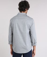Camisa-Masculina-Slim-com-Bolso-Manga-Longa-Cinza-Mescla-9258425-Cinza_Mescla_2