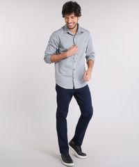 Camisa-Masculina-Slim-com-Bolso-Manga-Longa-Cinza-Mescla-9258425-Cinza_Mescla_3