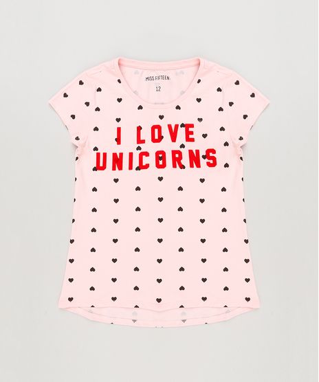 Blusa-Infantil--I-Love-Unicorns--Estampada-de-Coracoes-Manga-Curta-Decote-Redondo-Rosa-9220298-Rosa_1