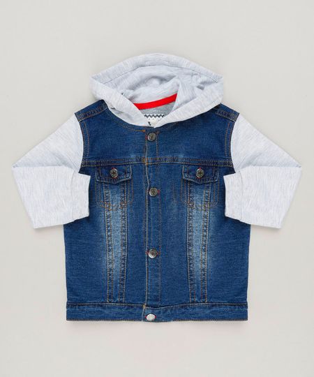 Jaqueta-Jeans-Infantil-com-Capuz-Manga-Longa-em-Moletom-de-Algodao---Sustentavel-Azul-Escuro-9118901-Azul_Escuro_1