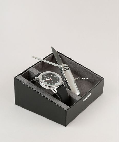 Kit-de-Relogio-Analogico-Seculus-Masculino---Canivete---23611G0SVNI1KA-Preto-9252320-Preto_1