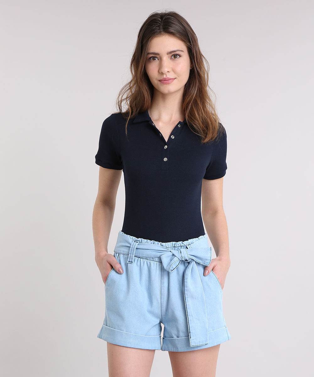 Body Polo Mindset Manga Curta Canelado Azul Marinho Ceacollections