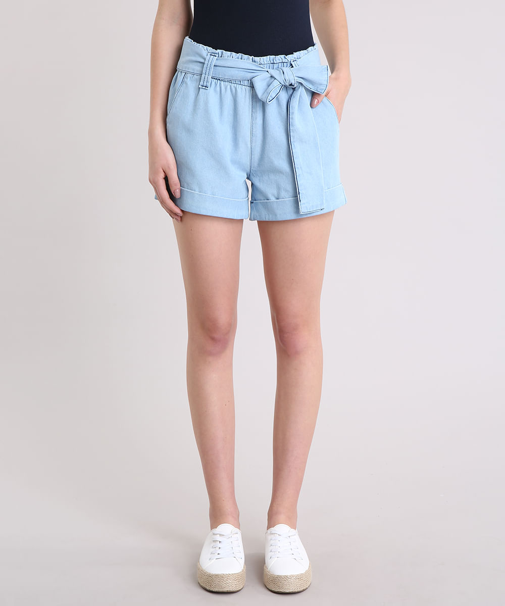 short de amarrar na cintura jeans