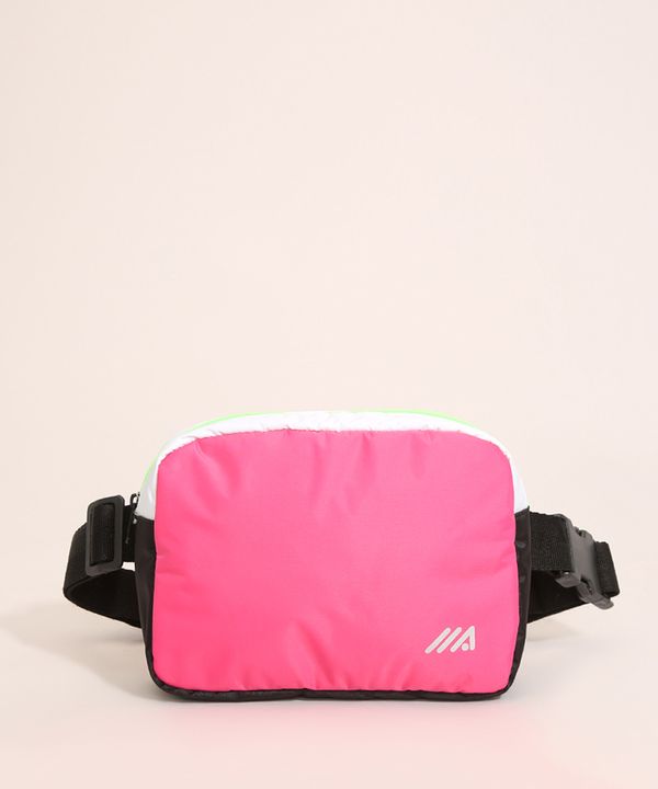 Pochete Feminina Esportiva com Recortes Contrastantes Rosa Único