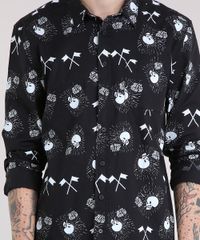 Camisa-Masculina-Estampada-com-Caveiras-Manga-Longa-e-Bolso--Preta-8873892-Preto_4