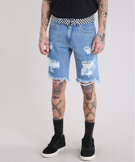 Bermuda-Jeans-Masculina-Destroyed-com-Cinto-Quadriculado-Azul-Claro-9218770-Azul_Claro_1