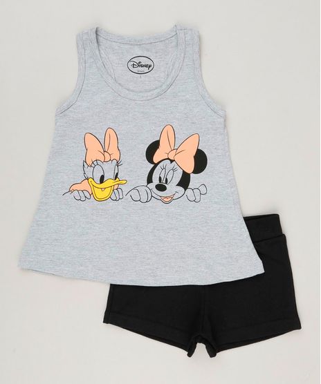 Conjunto-Infantil-Minnie-e-Margarida-de-Regata-Cinza-Mescla---Short-em-Moletom-Preto-9230522-Preto_1
