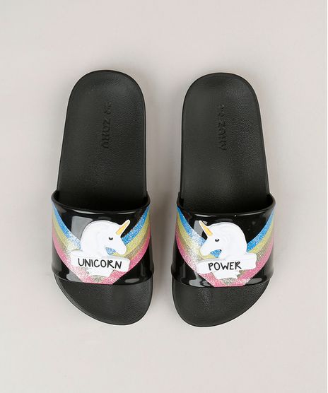 Chinelo-Slide-Infantil-Zaxy-Unicornio-com-Glitter-Preto-9232442-Preto_1