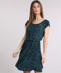 Vestido-Feminino-Estampado-de-Folhagem-Curto-Manga-Curta-Decote-Redondo-Verde-9229949-Verde_1