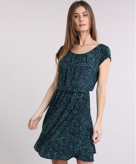 Vestido-Feminino-Estampado-de-Folhagem-Curto-Manga-Curta-Decote-Redondo-Verde-9229949-Verde_1