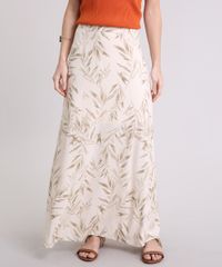 Saia-Longa-Feminina-Estampada-de-Folhagem-Bege-Claro-9190790-Bege_Claro_1
