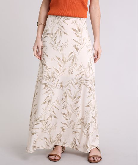 Saia-Longa-Feminina-Estampada-de-Folhagem-Bege-Claro-9190790-Bege_Claro_1