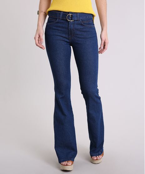 Calca-Jeans-Feminina-Flare-Cintura-Alta-com-Cinto-de-Argola-Azul-Escuro-9209337-Azul_Escuro_1