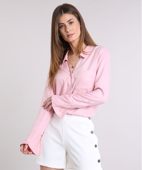Camisa-Feminina-com-Bolso-Manga-Longa-Rose-9209339-Rose_1