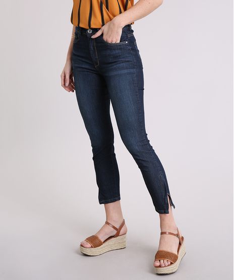 Calca-Jeans-Feminina-Cigarrete-com-Bolsos-Cintura-Alta--Azul-Escuro-9217841-Azul_Escuro_1