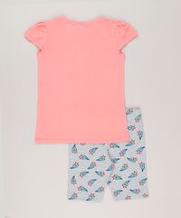 Conjunto-Infantil-de-Blusa-Unicornio-Manga-Curta-Rosa---Bermuda-Estampada-de-Estrelas-em-Algodao---Sustentavel-Cinza-Mescla-9259611-Cinza_Mescla_2