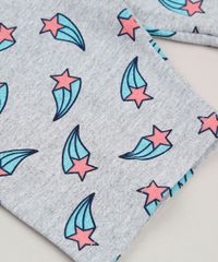 Conjunto-Infantil-de-Blusa-Unicornio-Manga-Curta-Rosa---Bermuda-Estampada-de-Estrelas-em-Algodao---Sustentavel-Cinza-Mescla-9259611-Cinza_Mescla_4