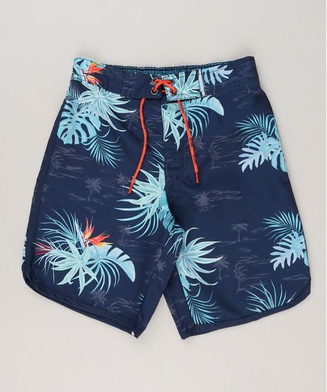 Bermuda-Surf-Infantil-com-Cordao-Estampada-de-Folhagem-Azul-Marinho-9192150-Azul_Marinho_1
