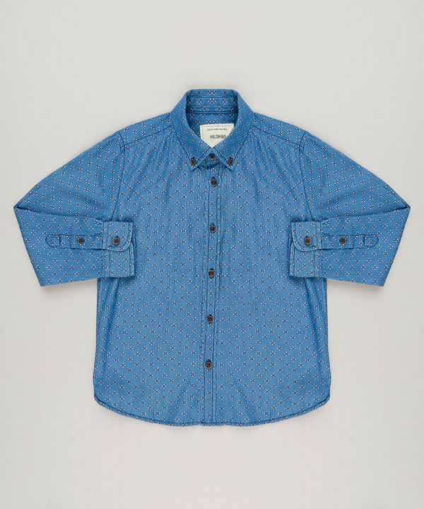Camisa Jeans Infantil Estampada Manga Longa Azul Médio 12
