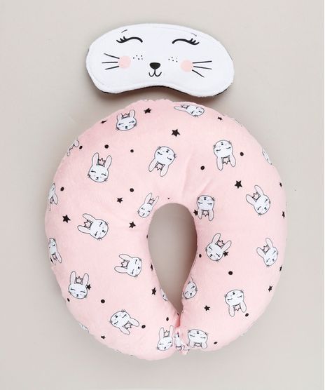 Kit-de-Apoio-de-Cabeca---Tapa-Olho-Estampados-de-Coelho-Rosa-Claro-9237103-Rosa_Claro_1