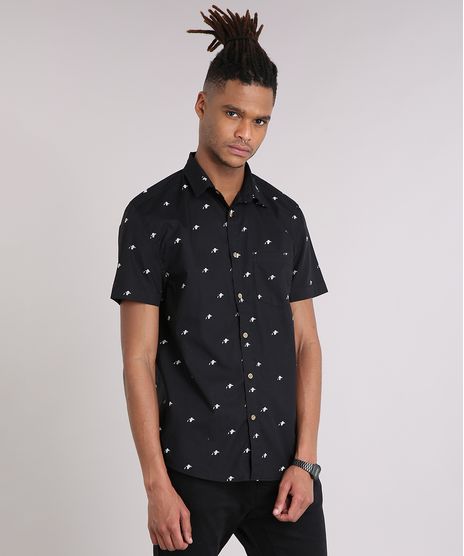 Camisa-Masculina-Mini-Print-Caveira-com-Bolso-Manga-Curta-Preta-9079742-Preto_1