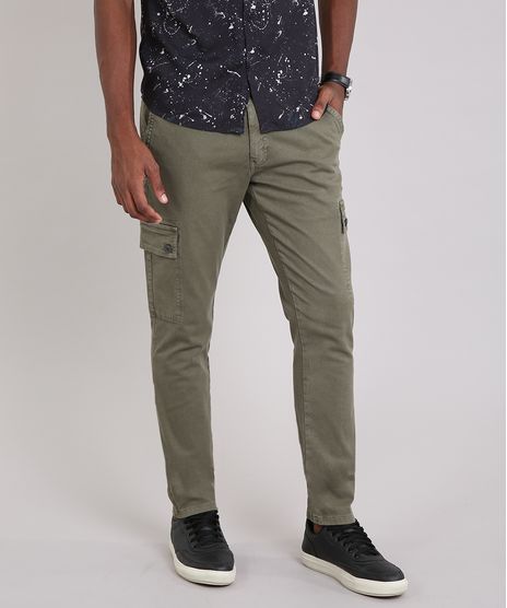 Calca-Masculina-Slim-Cargo-com-Bolsos-Verde-Militar-9167639-Verde_Militar_1