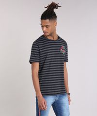 Camiseta-Masculina-Listrada-com-Estampa-de-Rosas-Manga-Curta-Gola-Careca-Cinza-Mescla-9204774-Cinza_Mescla_1